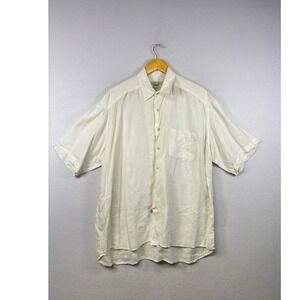 Country Road Workwear Mens Linen Short Sleeve Button Up Shirt L Cream Australia‎